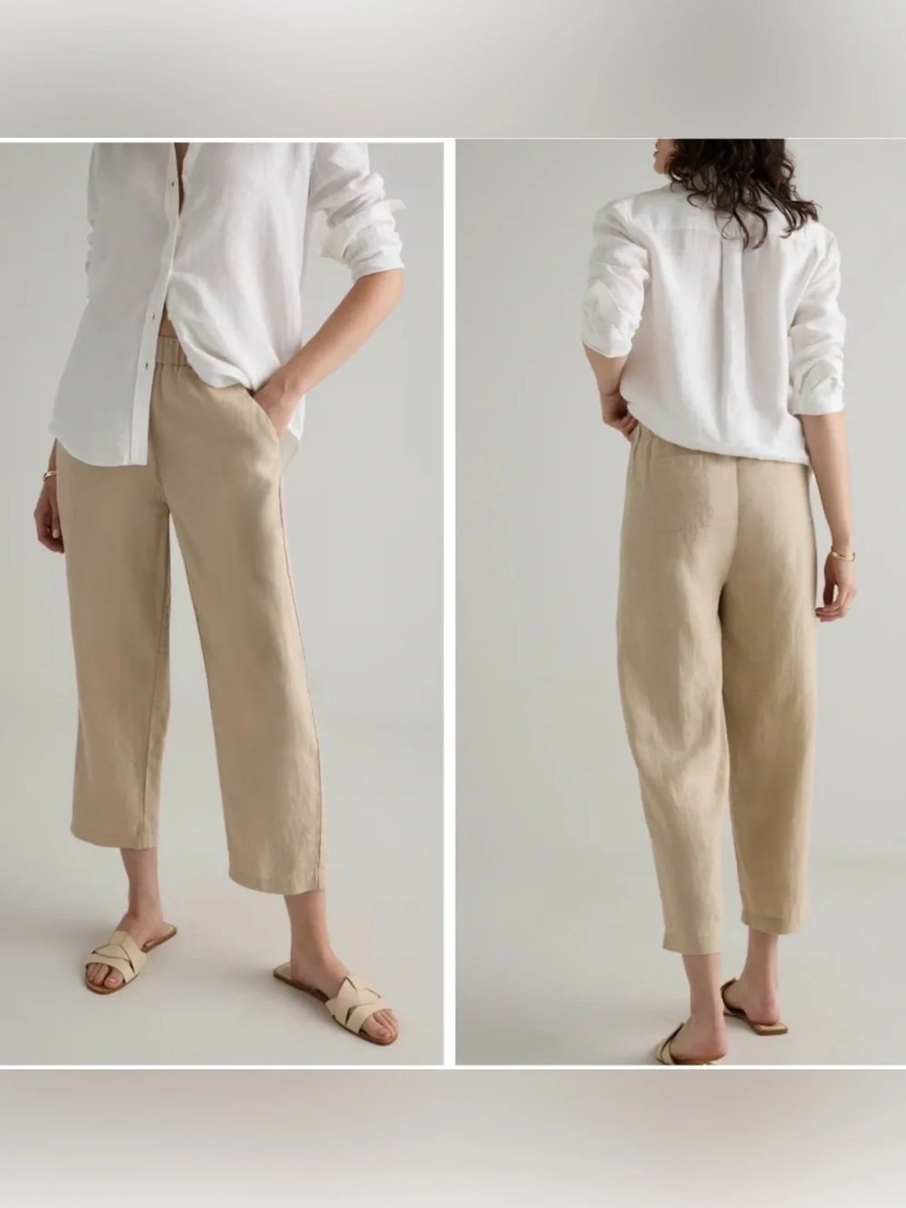 Quince Women's 100% European Linen Tapered Ankle Pants Driftwood M NWT coastal